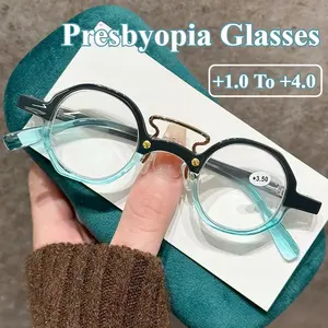 New Fashion Reading Glasses Neutral Retro Round Frame Presbyopia Glasses Ultra Clear Anti Blue Light Blocking Glasses  To + 4.0