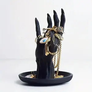 Gothic Jewelry Rack, Plastic Multi-Hook Tangle-Free Storage, Necklace Earring Ring Holder, Jewelry Organizer, Dark Round Base, Textured Finish, Stable Design, Home Jewelry Organizer