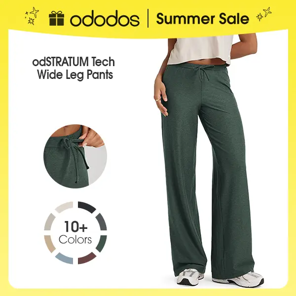 ODODOS Women's Soft Jersey Loungewear Pants, Wide Leg Casual Style with Adjustable Waist, UPF 50+ Sun Protection, Minimalist