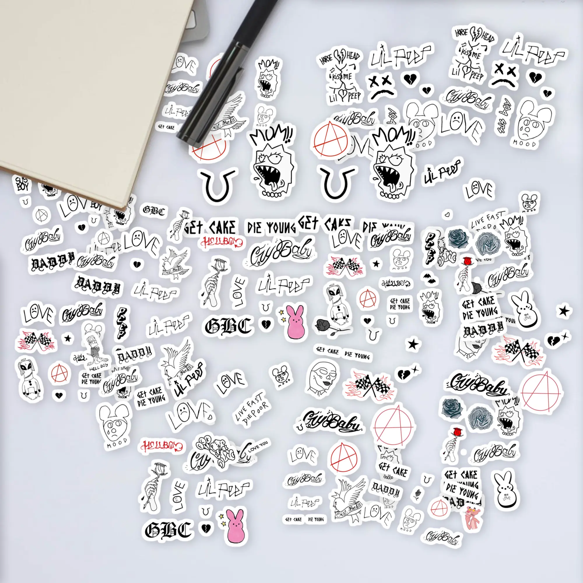 Stickers Pack 20 Pcs Lil Guitar Bumper Bottle Peep Skateboard Tattoos Luggage Bike Colorful Water Vinyl Aesthetic Car Waterproof Laptop