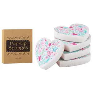 5-Piece Set of Heart Shaped Compressed Sponges, Floral Pattern Pop Up Kitchen Sponges for Dish Washing, Unique Eco-Friendly Cleaning Sponges Expand with Water(1 Pack)