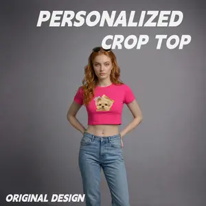 Custom Pet Face Crop Top for Women, Personalized Dog Cat Photo T-Shirt Cute Graphic Tee Slim Fit Short Sleeve Summer Top Gift for Pet Lovers