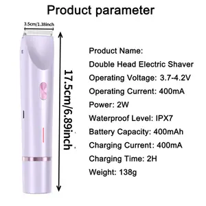 Electric Hair Trimmer for Women, 2 Boxes Rechargeable 2 in 1 Body & Facial Diffuser Hair Removal Double Head Trimmer for Face Underarm Legs