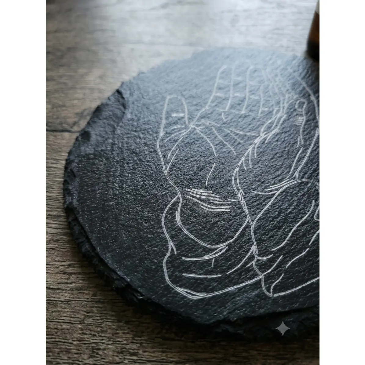 Handcrafted 4-Inch Round Slate Coasters with Laser-Engraved Prayer Hand Design Natural Stone Decorative & Functional Art for Home