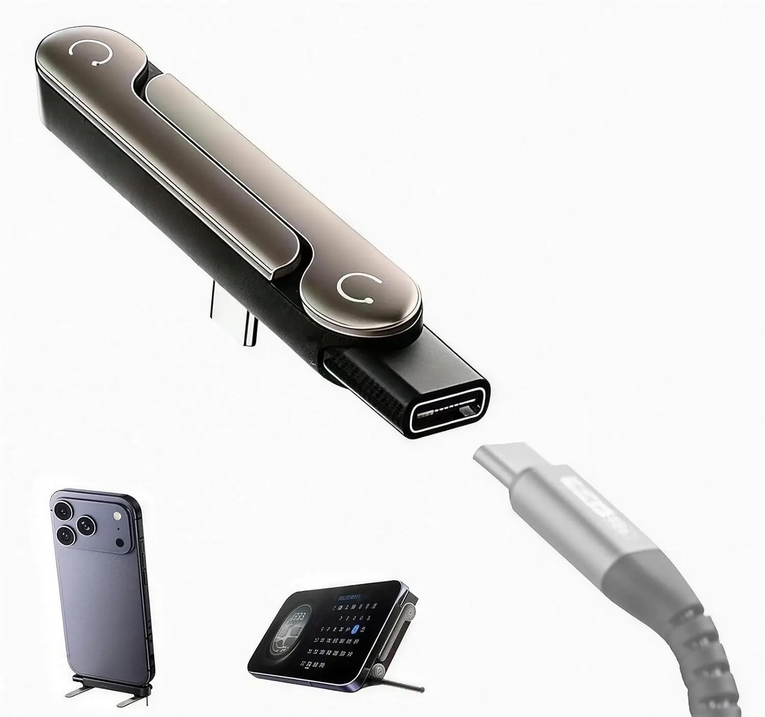 Detachable 2 in 1 USB C to USB C Cable, 240w Stand Data Cable for Desk, Invisible Foldable Holder Charger Cable with 360° Invisible Stand for Gaming Office Car Travel (1)