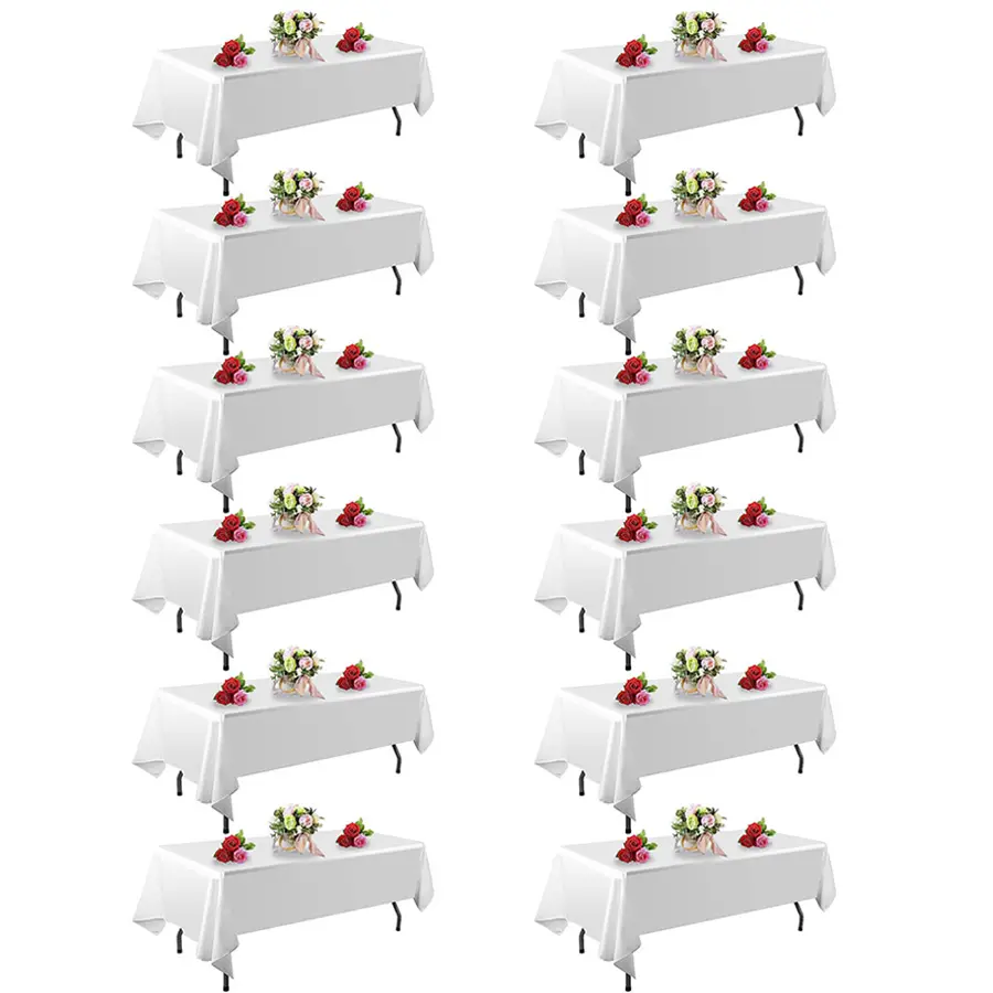 EMBER 6/10 Pack White 60 x 102 InchTablecloths – Fit 6 foot Rectangle Tables | Stain & Wrinkle Resistant | Washable Polyester Table Covers for Wedding, Party, Dining, Tablecover, Decoration, Ornaments, Decor
