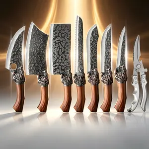 8pcs/7pcs/6pcs multifunctional knife set, high-quality professional kitchen chef knife set, hand forged stainless steel knives, chef knives, multi-purpose knives, ultra sharp handled scissors, fast food processing and cutting