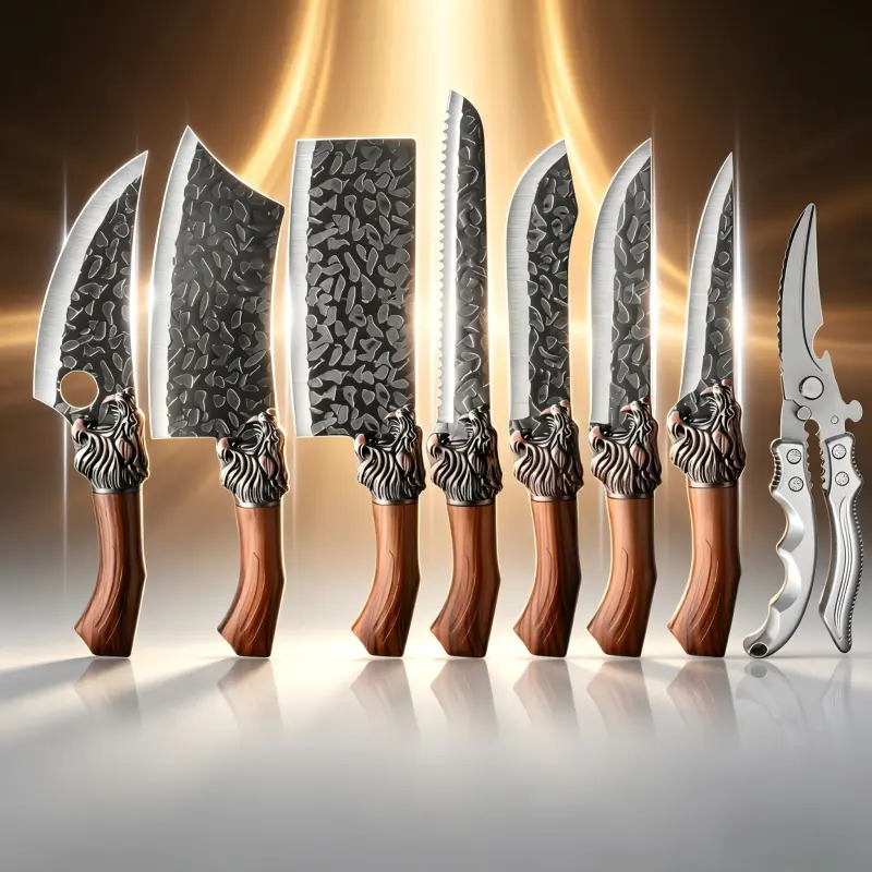 8pcs/7pcs/6pcs multifunctional knife set, high-quality professional kitchen chef knife set, hand forged stainless steel knives, chef knives, multi-purpose knives, ultra sharp handled scissors, fast food processing and cutting