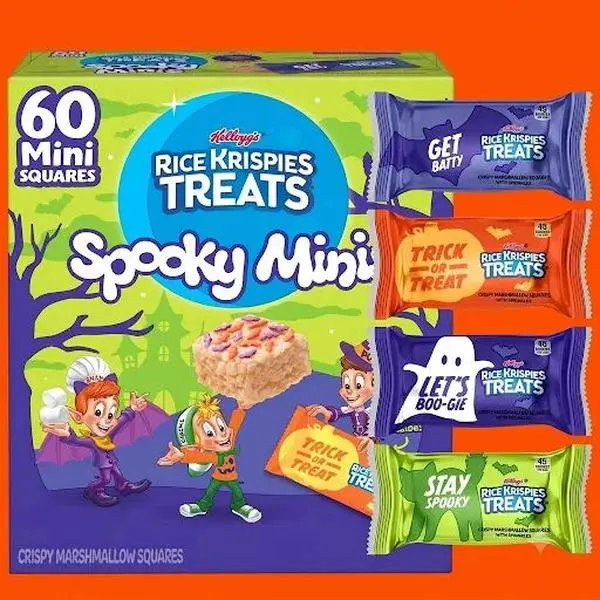 Rice Krispies Treats 60-Count Spooky Minis Box – Ready-to-Eat Festive Mini Crispy Marshmallow Squares for Halloween & Classroom Parties