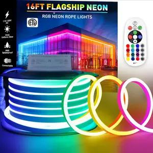 RGB Neon LED Strip Light with Remote Control ETL Listed Waterproof Flexible LED Neon Rope Lights for Home Building Indoor Outdoor Decor