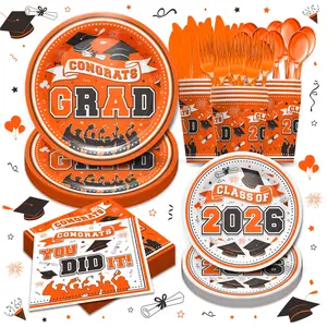168pcs 2026 Graduation Decorations, Graduation Party Supplies 2026 Includes Plates, Cups, Napkins, Cutlery, 2026 College High School Graduation Party Decorations | 24 Guests (Red/Blue/Green/Orange)