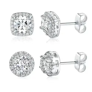 Women's Moissanite Halo Stud Earrings with Accent Stones - Classic-Fashion Unisex Costume Jewelry, Earring for Women, Gift-Ready Accessory for 2 Key Occasions: Birthday, Mother's Day