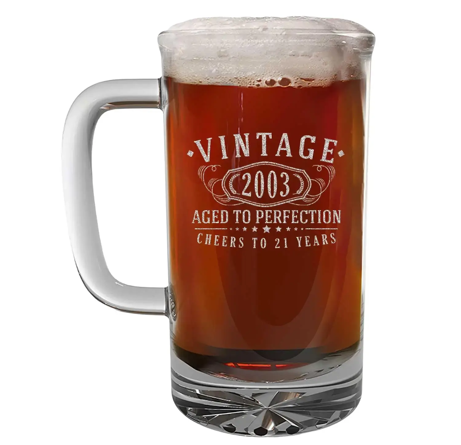 Vintage 2003 Etched 16oz Glass Beer Mug Stein – Happy 21st Birthday Gifts Him Her, Decorations Men Women Guy, Turning 21 Year Old, Bday Party Favors Supplies, Finally 21 Best Gift Idea Son 1.0