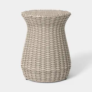 All-Weather Wicker Round Monochromatic Rope Accent Patio End Table Tan - Threshold