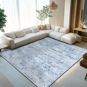 Area Rugs 5'x7', Machine Washable Neutral Geometric Living Room Rug, Soft Moroccan Indoor Carpet for Bedroom, Blue