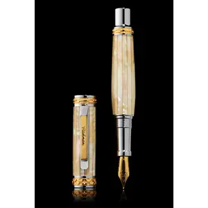 Pitchman LUXE Closer Fountain Pen – Exquisitely Handcrafted in 22kt Gold, Palladium & Mother of Pearl | Made in the USA | A One-of-a-Kind Masterpiece