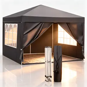 10x10ft Dark Grey Instant Pop Up Canopy Tent – 420D Oxford Fabric, Waterproof Windproof with 4 Sidewalls for Wedding, Party, Backyard – Portable Outdoor Gazebo for Events & Celebration popup camping