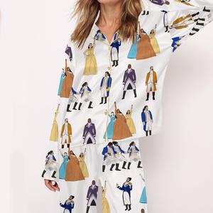 SHESHOW Hamilton Satin Pajama Set For Women Print Comfy Satin Sleepwear & Loungewear Pjs Printing Silky Top & Bottoms Fallfreshness