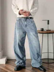 New Men's Washed Denim Jeans, Fashion Regular Fit, Casual Versatile Long Pants, All-Season Wear, Comfortable and Stylish