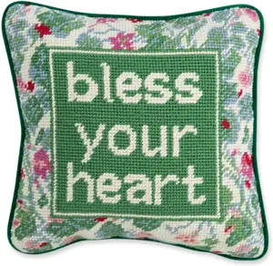 Needlepoint Decorative Throw Pillow - Bless Your Heart - 10" x 10" - Small Embroidered Accent Pillow for Bed, Chair, Couch, Sofa - Eclectic  Decor