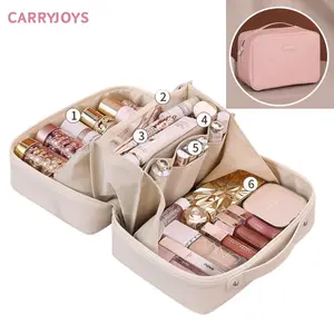New design makeup bag flat wide-open large capacity 3 layers compartments cosmetic women waterproof travel storage bag