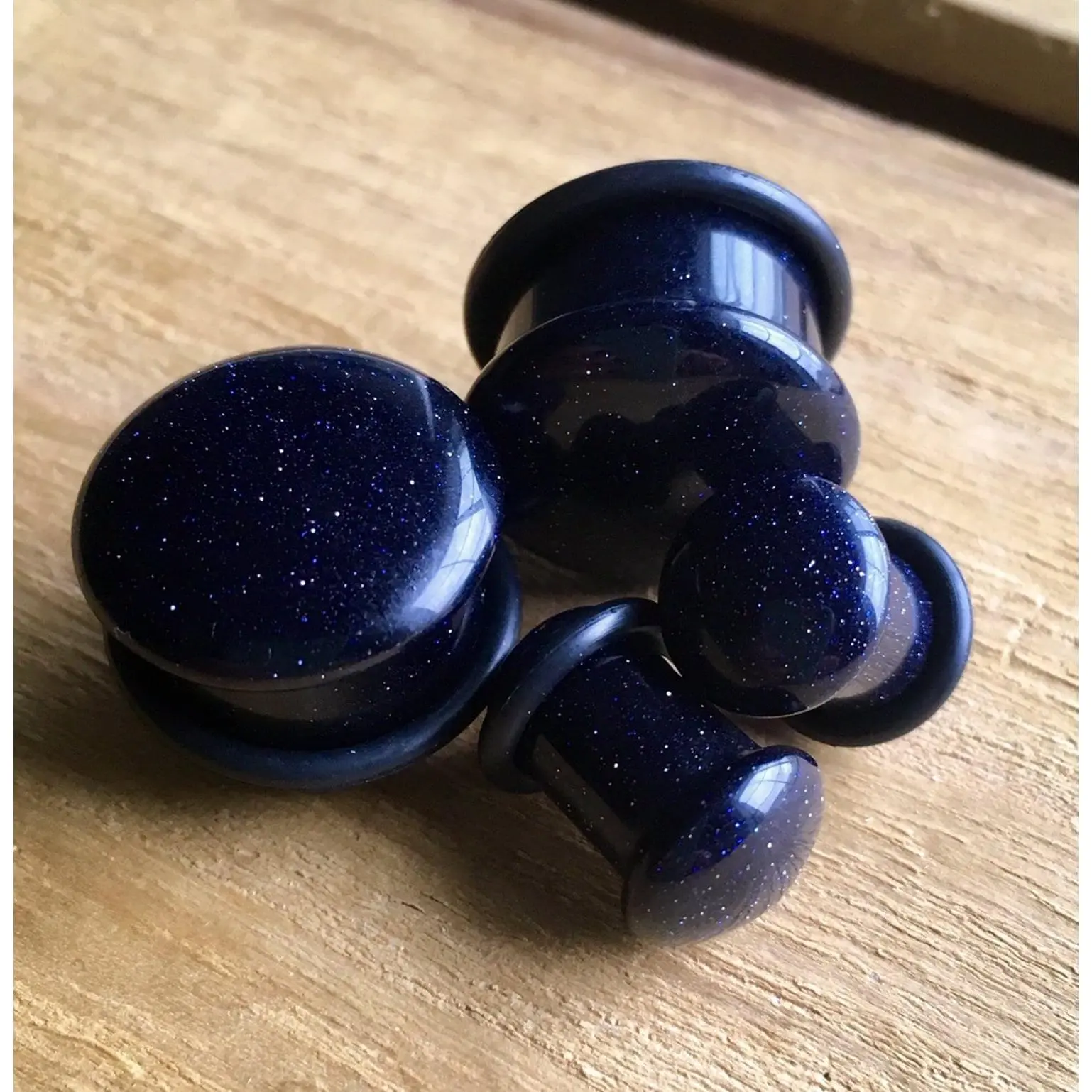 PAIR of Stunning Midnight Blue Sandstone Single Flare Stone Plugs with O-Rings - Gauges 4g (5mm) up to 5/8" (16mm)