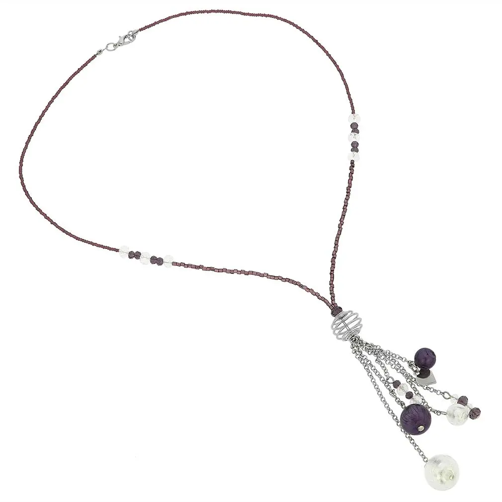 Glass Of Venice Murano Glass Sorgente Women's Fashion Necklace - Purple, Long Chain, Artistic, Silver-Colored Metallic Design, Silver-Colored Necklaces