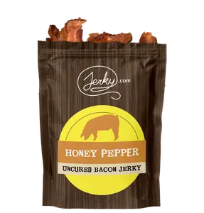 Jerky.com Honey Pepper Bacon Jerky - 100% Real Bacon Seasoned with Sweet Honey and Cracked Pepper - Sweet Savory Snack Treat