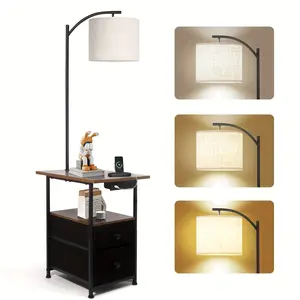2024 Floor Lamp with Shelves, End Table with 3 Color Temperature, with USB & Type C & AC Charging Port for Living Room, Bedroom, Home Decor, Reading