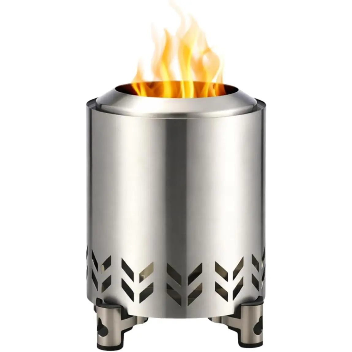 Compact Portable Fire Pit - Premium SUS 304 Stainless Steel Silver Outdoor Bowl, Smokeless Burn, Durable, Easy Carry, Ideal for Camping Backyard Use, Outdoor Fires