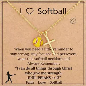 Softball/Soccer/Volleyball/Basketball/Tennis/Football/Pickleball Necklace for Girls Women, Sports Accessories Jewelry Christmas Gift for Lovers 15.7+1.96 Inches