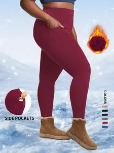 Women's Plus Size Fleece Lined Leggings, High Waist, Soft Touch, Side Pockets, Elasticity Control, Sporty & Casual Wear, High Waisted Leggings