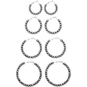 Navajo Hoop Earrings Western Jewelry for Women Cowgirl Vintage Beaded Earrings 4 Pairs 35mm-60mm Sizes Safe Electroplated Beads Classic Retro Style Gift for Women