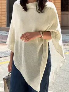 Women's Solid Color Semi-Transparent Loose Elegant Fashion Versatile Sun Protection Spring Summer Knitted Shawl