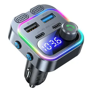 Car FM Transmitter Wireless Handsfree Calling Car Kit Bass Type C Dual PD36W USB QC3.0 Fast Charging Dual USB Car Charger Support USB Flash Drive Playback Car MP3 Player High Efficiency Charger
