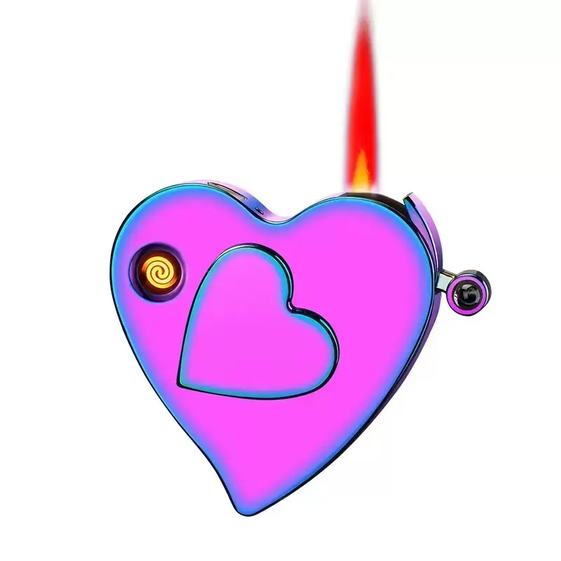 (Butane Gas Not Included) Cool Heart-shaped Lighter, Multifunctional 3-in-1 Lighter, Windproof Red Flame Lighter, Creative Micro Carved Projection, Perfect Gift for Loved Ones