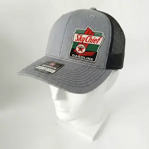 Texaco Sky Chief Gasoline Richardson 112 Trucker Hat with Printed Leather Patch, Adjustable Snapback Mesh Baseball Cap for Men Women, Vintage Retro Fuel Station Style Outdoor Hat, Unique Gift for Birthday Holiday Hat Lovers