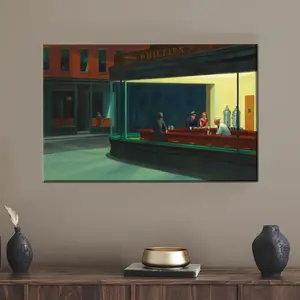 Edward Hopper Nighthawks Canvas Wall Art, Iconic Diner at Night Poster, Urban Isolation Print for Classic American or Retro Decor