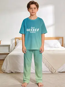 Lime Gradient Ice Ball First Season Pajama Set, Digital Printed Short-Sleeve Pajamas with Extended Pajama Pants, Flame-Retardant Fabric. Stylish, Trendy, Casual, Comfortable and Soft Pajama Set, Suitable for Sleeping and Home Relaxation. Made of 100% Poly