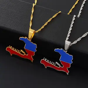 18k Gold Plated I Love Haiti Full Color Necklace , Pendant Jewelry Charm