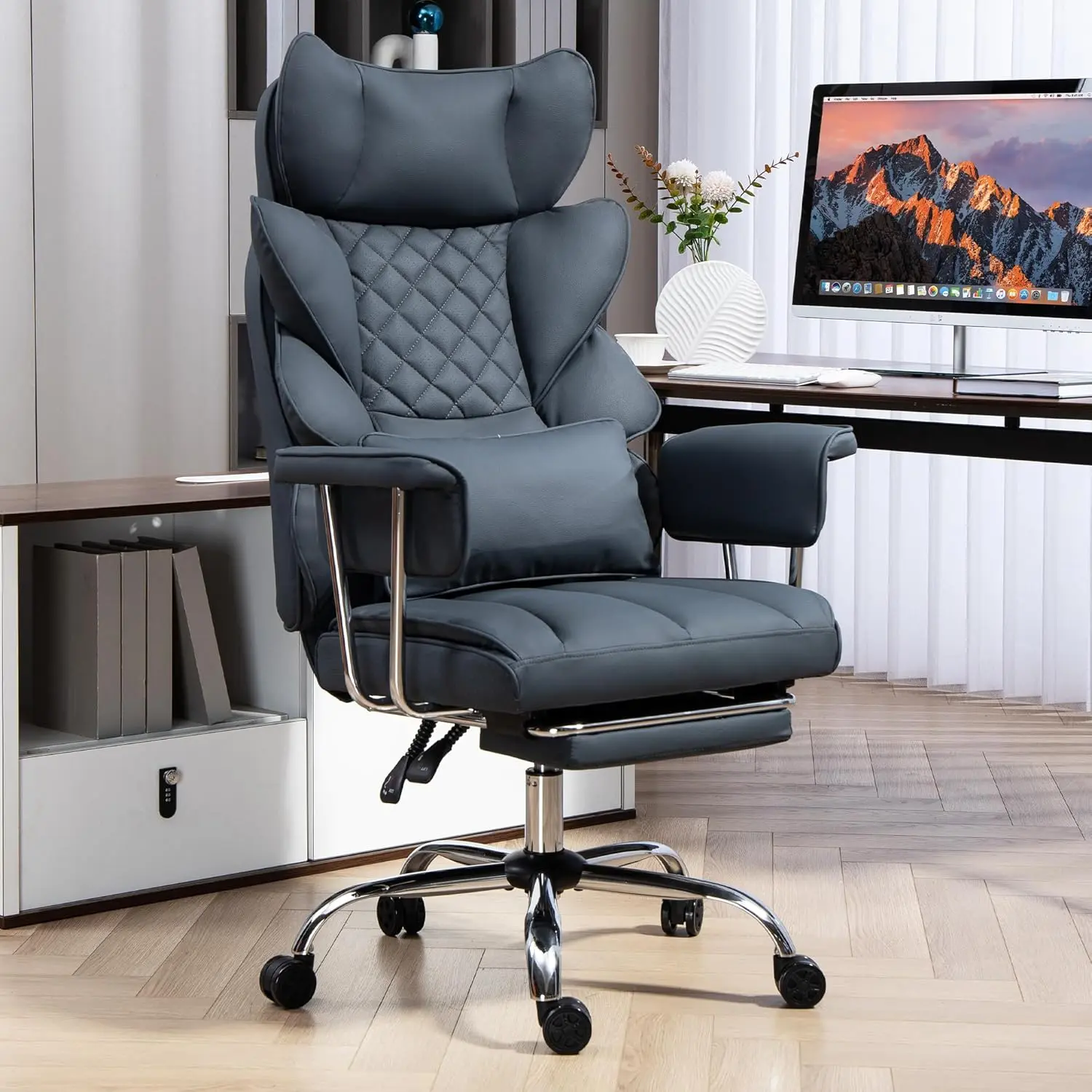 DYHOME Faux Leather Office Chair, Ergonomic High-Back Computer Desk Chair With Tilt and Swivel, Reclining Gaming Chair