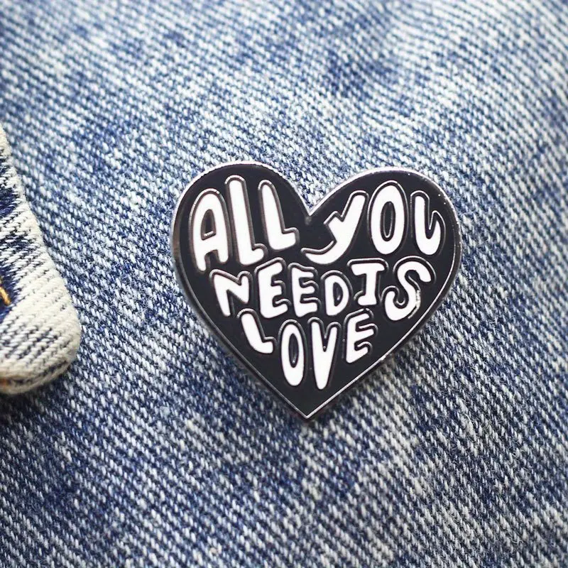 2pcs Heart Brooch, "All You Need Is Love" Badge Backpack Lapel Pin, Jewelry Accessories for Men