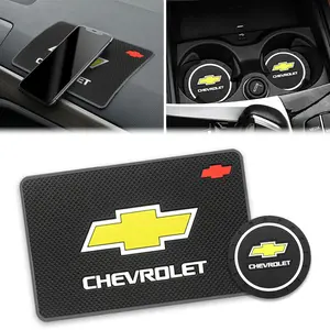 Chevrolet Car Anti-Slip Cup Holder Mats, PVC Rubber Center Console Coasters, Silent Shockproof Interior Decoration Accessories, Car Accessory
