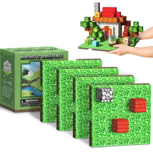 Magnetic Blocks Baseplate - Magnet Toys for Kids, 4PCS Baseplate for Minecraft Magnetic Building Blocks Placing 4" x 4", STEM Toys Birthday Gifts for Boys Girls Age 3+ Years Old, Grassland