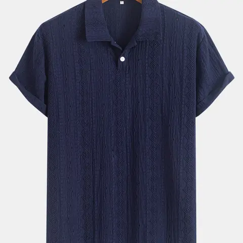 Men's Solid Jacquard Short Sleeve Plain Polo Shirt, Textured Polo Shirt, Polo Style, Regular Fit Casual Breathable Comfy Top for Summer, Fashion Men's Clothes for Daily Wear, Breathable Summer Polos, Breathable Polo Shirts, Menswear