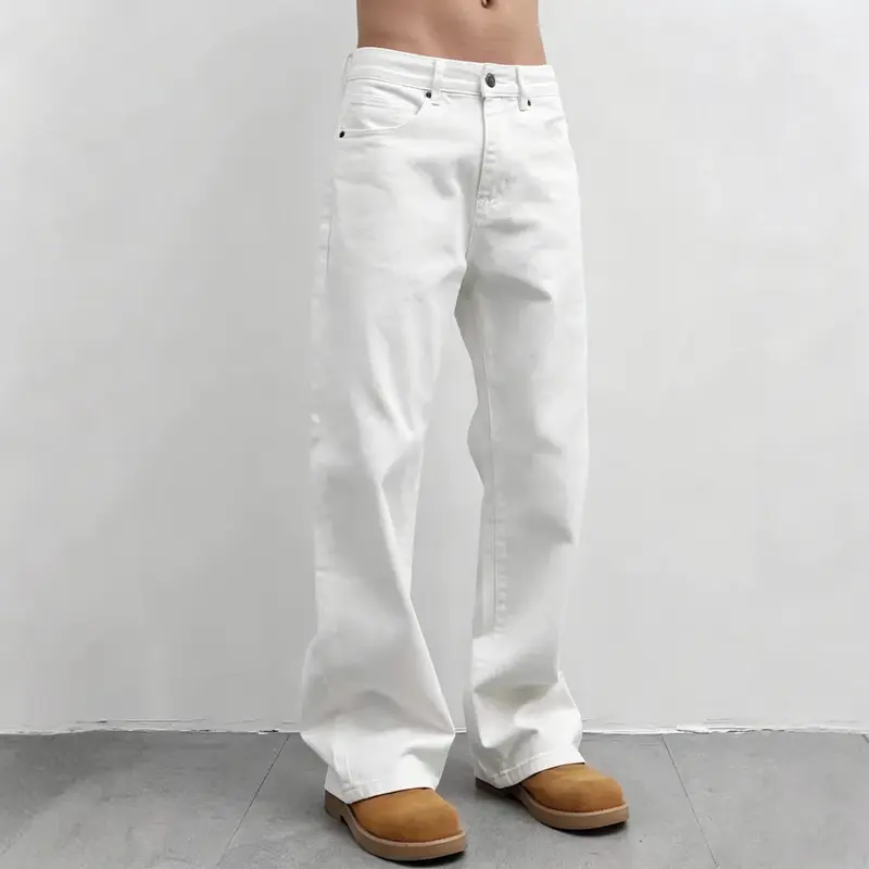Men's Mid-Rise Premium Stretch Breathable Natural Cotton Denim Jeans - Size 30 Plain Wide-Leg, Soft Casual Classic Comfy Drapey Aesthetic, 1 Pocket, Versatile for Daily/Streetwear Layering with Tees Jackets