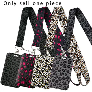 Gray Leopard Print Lanyard for Keys Chain USB ID Credit Card Cover Pass Mobile Phone Charm Women Neck Straps Badge Holder Key Ring Accessories