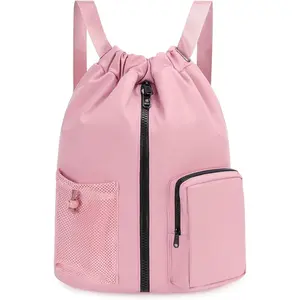 Drawstring Backpack  Gym Bag with Shoes Compartment, Water-Resistant String Beach Sackpack Swim Bag for Women and Men () | Water-Resistant, Swim Bag