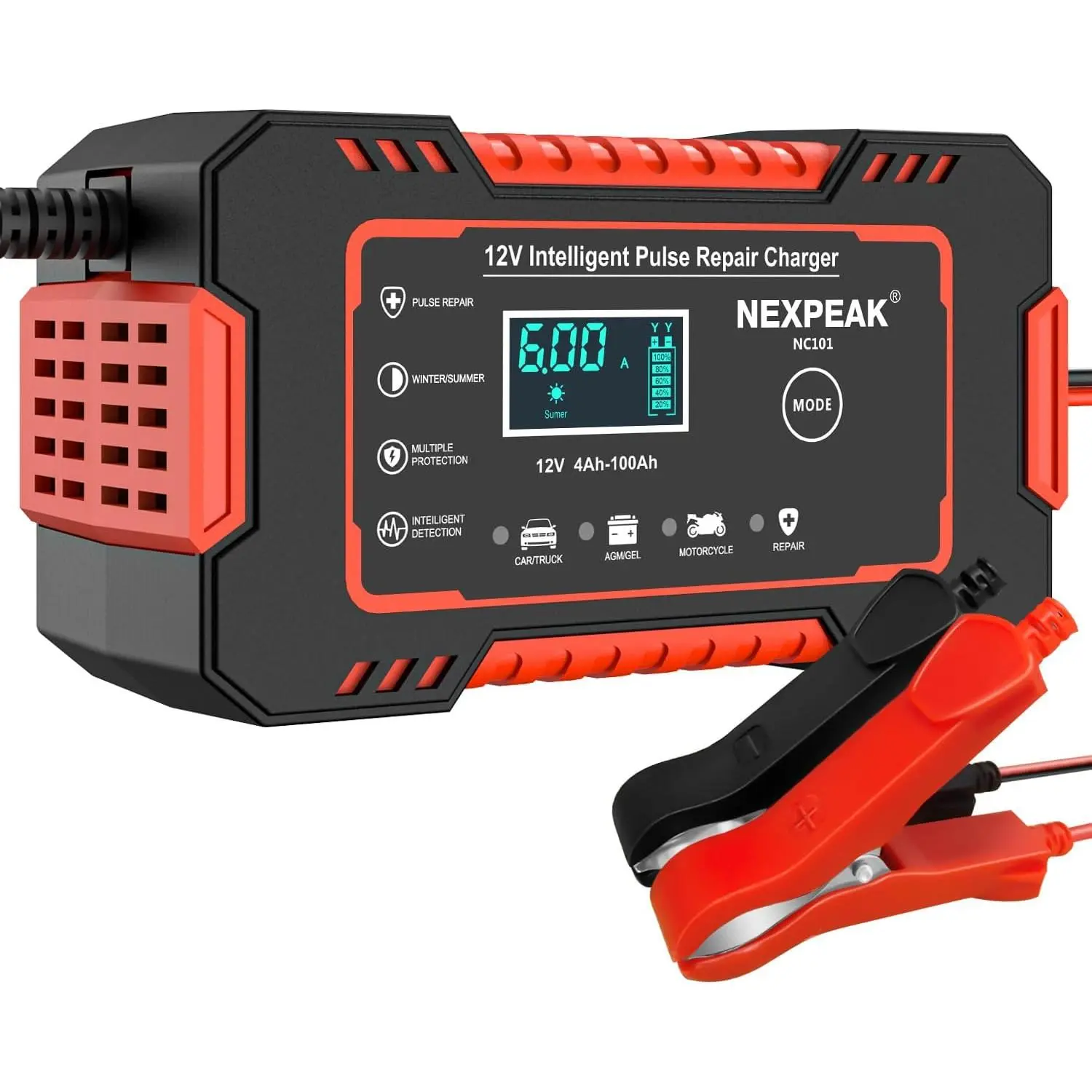 Car Battery Charger, Smart Battery Trickle Charger 12V 6A Automotive Battery Maintainer Desulfator with Temp Compensation for Car Truck Motorcycle Lawn Mower Marine Lead Acid Batteries