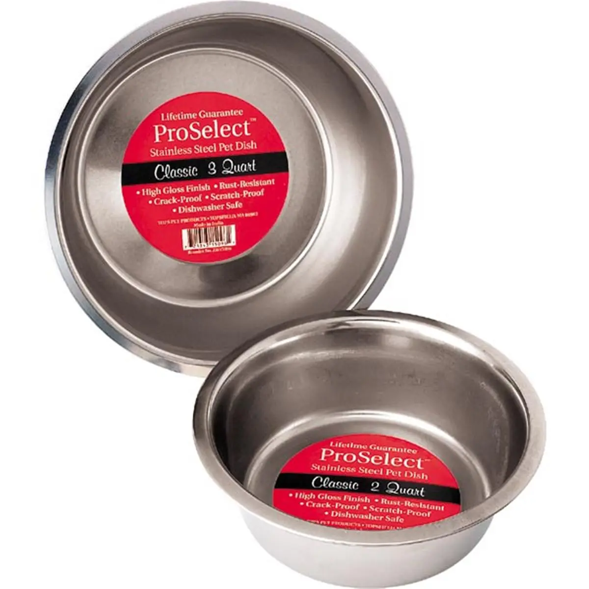 PROSELECT Heavy Stainless Steel Round Dog & Cat Feeding Bowl - 3 Qt, High Gloss Finish, Bacteria-Free, Scratch-Resistant, Dishwasher Safe, Easy to Clean